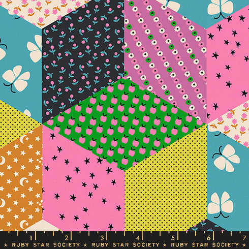 CANVAS Ooh Lucky Lucky Tumbling Blocks Patchwork in Citron RS4120 18L - Ruby Star Society Sold by the Yard